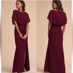 Anthropologie BHLDN Lena Gown Womens Size 12 Burgundy Dolman Sleeve Maxi Dress